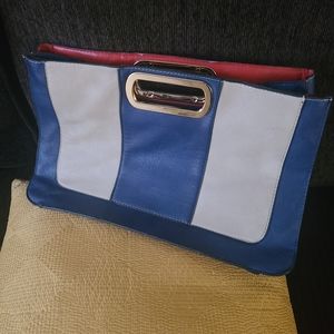 Blue and ivory leather work bag